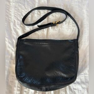PERLINA Genuine Leather‎ Black Crossbody Hobo Bag Gold Hardware Classic Everyday